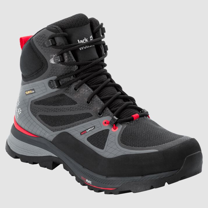 Botas Caminar Jack Wolfskin Force Trekker Texapore Mid Hombre Negros/Rojos Mexico-9328741